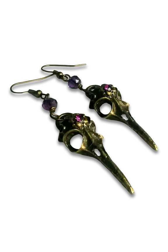 Halloween Jewelry Silver Crow Skull Earrings Charm Dangle Earrings Raven Earrings Bird Skull Jewelry Gothic Gift Set Punk Design