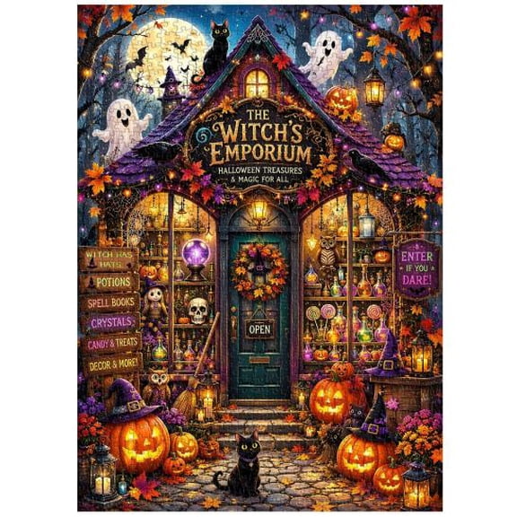 Halloween Jigsaw Puzzles Witch’s Emporium Jigsaw Puzzle 1000 Pieces, Twilight Haunted Alley Art Letter Mark On Back No Scratches Family Gathering Activity