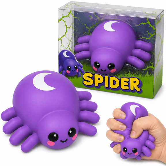 Halloween Jumbo Spider Squishy, Cute Moon Pattern Sensory Squeeze, Soft Novelty Squishies Collectible for Halloween and Party Favors