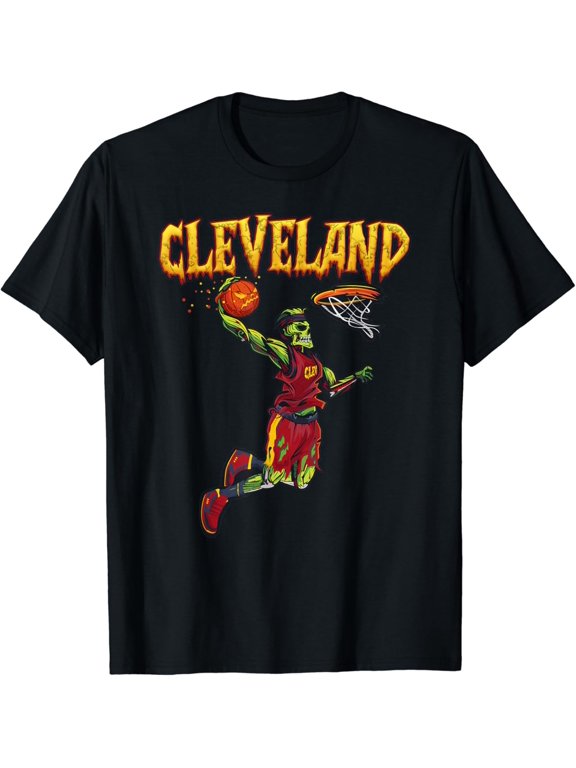Halloween Jump Zombie Cleveland Dunk Player Pumpkin Ball Holiday T-Shirt, Size S-5XL