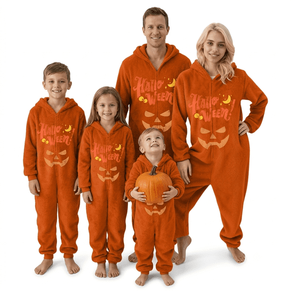 Halloween Jumpsuit Pajamas,Cozy Halloween Sleepwear,Halloween Matching Family Loungewear,Fleece Pumpkin Hooded Jumpsuit Cozy Sleepwear Family Matching Loungewear Halloween Autumn Pajamas,11-12Y