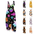 thumbnail image 1 of Halloween Jumpsuits for Women Summer Plus Size Boho Beach Womens Romper Sleeveless Pumpkin Ghost Jumpsuits Rompers Loose Fit Spaghetti Strap Overalls for Women Multicolor 2XL, 1 of 8