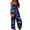 thumbnail image 1 of Halloween Jumpsuits for Women Candy Castle Wide Leg Backless Horror Overalls Skeleton Spiderweb Halter Funny Rompers, S, 1 of 6
