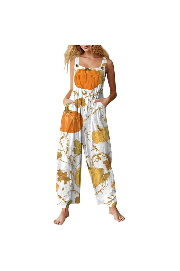 Halloween Jumpsuits for Women Candy Witch Hat Halter Backless Horror Rompers Ghost Skull Sleeveless Spooky Overalls, S