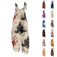 thumbnail image 1 of Halloween Jumpsuits for Women Linen Spaghetti Straps Wide Leg Overalls Floral Print Long Rompers, 1 of 6