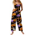 thumbnail image 1 of Halloween Jumpsuits for Women Skull Skeleton Wide Leg Backless Horror Rompers Candy Bat Sleeveless Spooky Overalls, L, 1 of 5