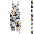 thumbnail image 1 of Halloween Jumpsuits for Women Spaghetti Strap Overalls Floral Print Loose Sleeveless Linen Romper, 1 of 7