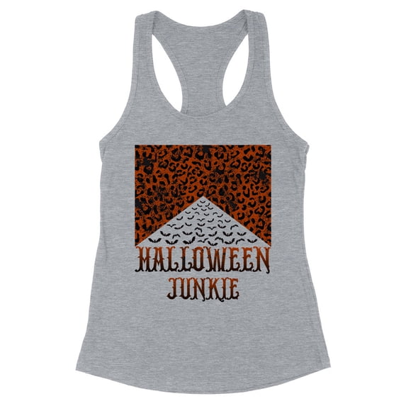 Halloween Junkie Bats Tank Top Fitted Racerback Women's Large Heather Grey