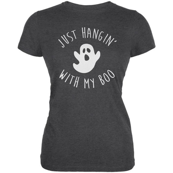 Halloween Just Hangin With My Boo Ghost Juniors Soft T Shirt Deep Heather 2XL