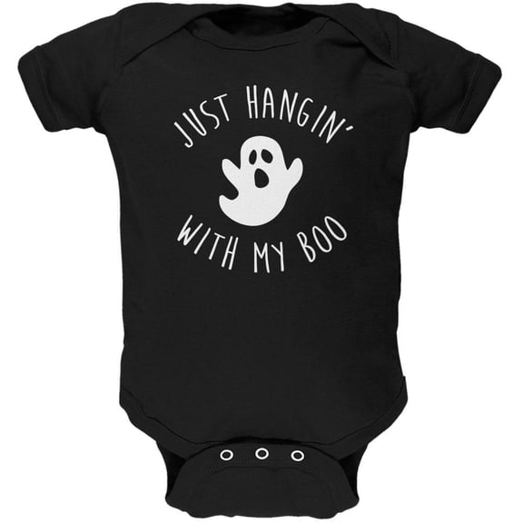 Halloween Just Hangin With My Boo Ghost Soft Baby One Piece Black 12 Month