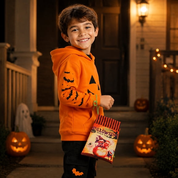 Halloween K'ids Candy Drawstring Bags, Reusable Non-Woven Treat Bags with Cute Pumpkin Witch Prints, Small Gift Pouches for Halloween Party Favors and Trick-or-Treating