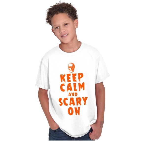 Halloween Keep Calm and Scary On Crewneck T Shirts Boy Girl Teen Brisco Brands X