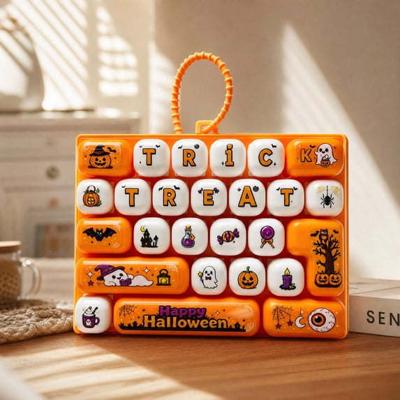 Halloween Keyboard Squishy Toy, 26-Key Keyboard Toy for Halloween Stress, Halloween Decorations Classroom Favors Prizes Pendant Keychain Hanging Ornament, 6in*4in