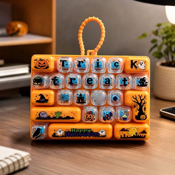 Halloween Keyboard Squishy Toy, 26-Key Keyboard Toy for Halloween Stress, Halloween Decorations Classroom Favors Prizes Pendant Keychain Hanging Ornament, 6in*4in