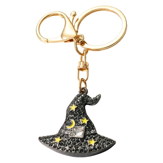 Halloween Keychain - Ghost Pumpkin Black Cat Witch Hat Spider Web Charm, Key Ring Holder for Bag Decor
