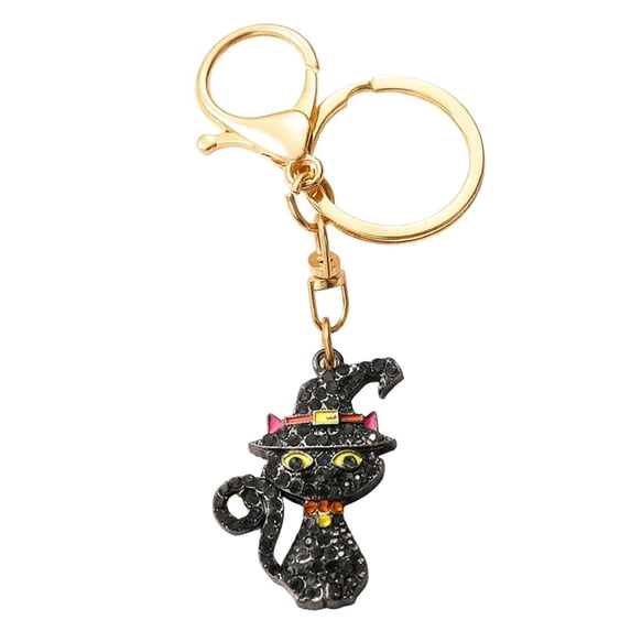 Halloween Keychain - Ghost Pumpkin Black Cat Witch Hat Spider Web Charm, Key Ring Holder for Bag Decor