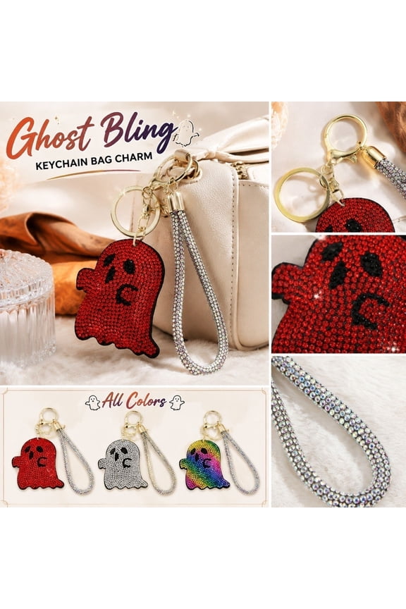 Halloween Keychain, Halloween Ghost, Crystal Decor, Keychain Hardware, Accessories for Purses and Backpacks, Silver Rhinestone Encrusted Ghost Head Charm with Sparkling Rhinestone