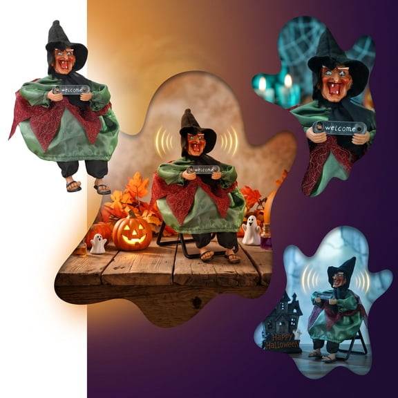 Halloween Kicking Witch Decoration, Animated Motion Activated Witch Prop with Sound, Spooky Hanging or Standing Ornament for Porch, Balcony, , Indoor & Covered Outdoor Display
