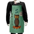 thumbnail image 1 of Halloween Kids Apron, Owl and Spider Web Night Party Trick or Treat Lettering Print, Boys Girls Apron Bib with Adjustable Ties for Cooking Baking Painting, Laurel Green and Multicolor, by Ambesonne, 1 of 2