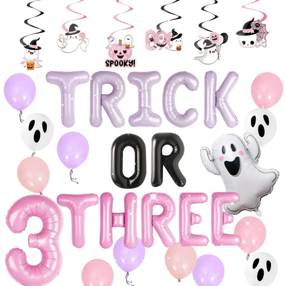 Halloween Birthday Party Decoration Set - Trick or Three Cute Party Supplies