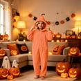 thumbnail image 1 of Halloween Kids' Hooded Pumpkin Costume, Plush Full-Zip Onesie with Pumpkin Calyx Hood, Side Pockets, Relaxed Fit for Dress‑Up & Themed Parties, 4-15 Years, Kids Halloween Costume Orange 14-15 Years, 1 of 7