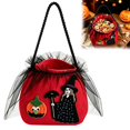 thumbnail image 1 of Halloween Kids Trick Or Treat Candy Bag, Witch Pumpkin Embroidery Non‑Woven Handbag With Handle, Reusable Goodie Gift Pouch For Halloween Party, Red, 1 of 9