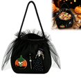 thumbnail image 1 of Halloween Kids Trick Or Treat Candy Bag, Witch Pumpkin Embroidery Non‑Woven Handbag With Handle, Reusable Goodie Gift Pouch For Halloween Party, Black, 1 of 5