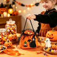 thumbnail image 1 of Halloween Kids Trick Or Treat Candy Bag, Witch Pumpkin Embroidery Non‑Woven Handbag With Handle, Reusable Goodie Gift Pouch For Halloween Party, Orange, 1 of 9