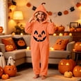 thumbnail image 1 of Halloween Kids' Zip‑Up Pumpkin Applique Costume, Plush Hooded Onesie, Full Zip for Easy Dressing, Roomy Fit for Party Dress‑Up, 4‑15 Years, Kids Halloween Costumes Orange a 8-9 Years, 1 of 7