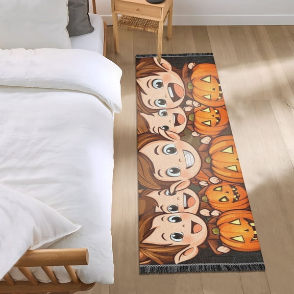 Halloween Kids and Pumpkin Lights Bedroom Runner Rug 2'x 6' Non Slip Carpet Indoor Home Area Rug Living Room