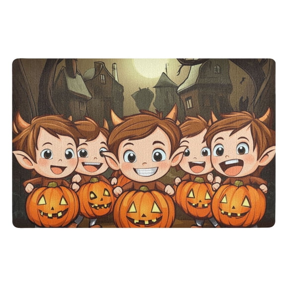Halloween Kids and Pumpkin Lights Floor Door Mat Outdoor Indoor for Home Entrance Welcome Mats 32"x20"