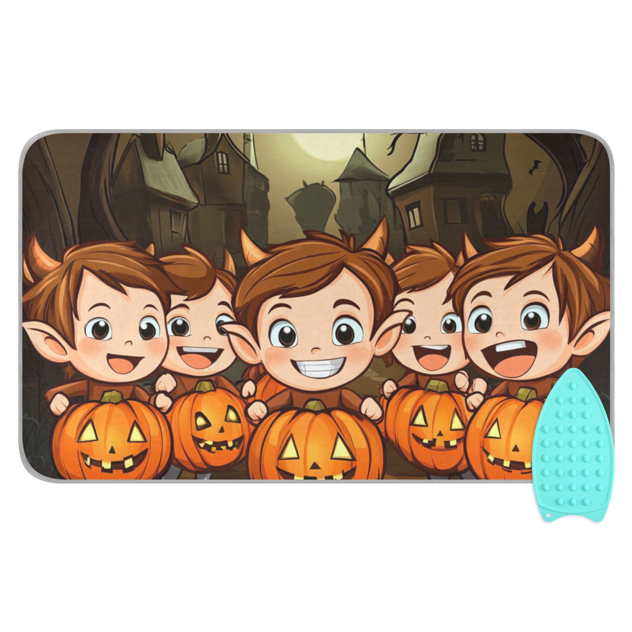Halloween Kids and Pumpkin Lights Ironing Mat Blanket for Table Top Travel Portable Ironing Board Pad 47.2x27.6 Inch