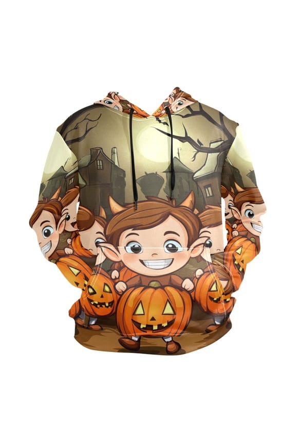 Halloween Kids and Pumpkin Lights Men’s Hoodies Sweatshirt Fleece Jackets Long Sleeve Sweatshirts