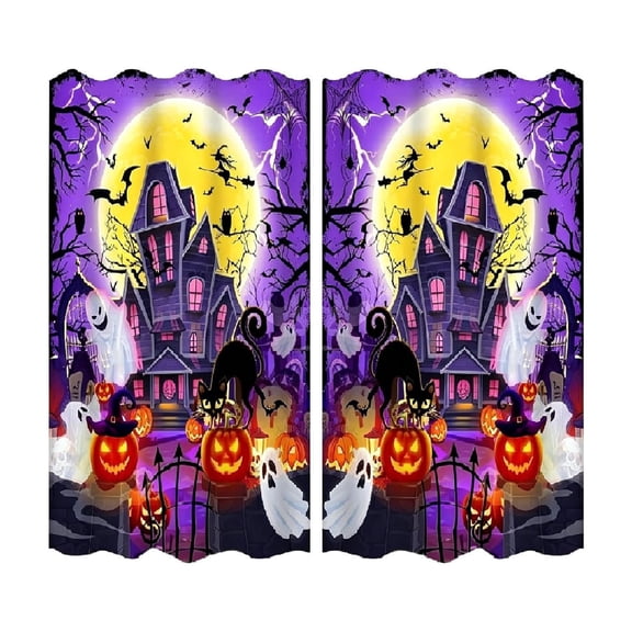 Halloween Kitchen Curtain 1Pair Short Window Curtains, Pumpkin Ghost Castle Rod Pocket Windows Drapes for Living Room Bedroom Bathroom Decor, 27"x59"