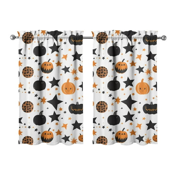 Halloween Kitchen Curtains 2 Pack with Vintage Pumpkin and Witch Artwork, Semi-Sheer Caf Curtains for Small Windows 27.5x39in(70x99cm)Kitchen Curtains