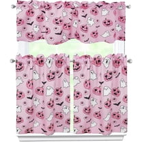 Halloween Kitchen Curtains 3 Piece Set Pumpkin Ghost Bats Curtains Valance & Tiers for Kitchen Home Indoor Cafe 36 Inch Short Window Curtain Over Sink Window Farmhouse Halloween Decor