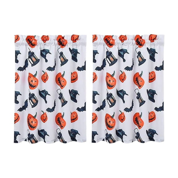 Halloween Kitchen Curtains Decorative Window Drapery for Bedroom Living Room Kitchen Bathroom Home Party Decor 2 Panels,White