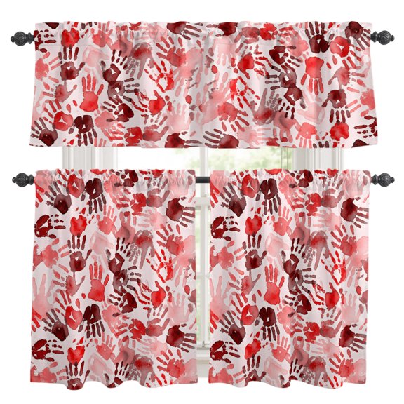 Halloween Kitchen Curtains and Valances Set, Playful Horror Bloody Handprints Spooky Palms Rod Pocket Window Valance Window Curtain Panels for Living Room Bedroom Laundry, 27.5x24in, 3 Pieces