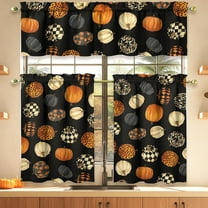 Halloween Kitchen Curtains Valances and Tiers 3 Piece Set,Gothic Cute Pumpkin Rod Pocket Short Kitchen Tier Cafe Curtain Over Sink Window for Fall Thanksgiving Decor 36 Inch