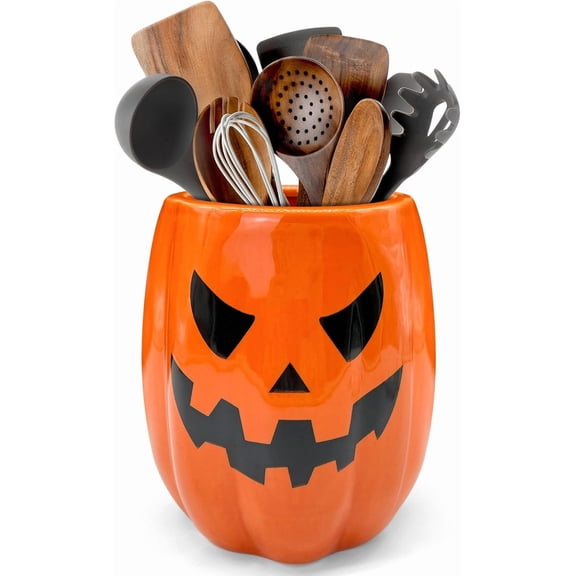 Halloween Kitchen Decor, Ceramic Halloween Pumpkin Utensil Holder