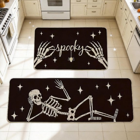 Halloween Kitchen Decor Rugs Set of 2,Non-Slip Floor Mats for Halloween Home Decor Indoor - 16x24 & 16x47 Inch (H)