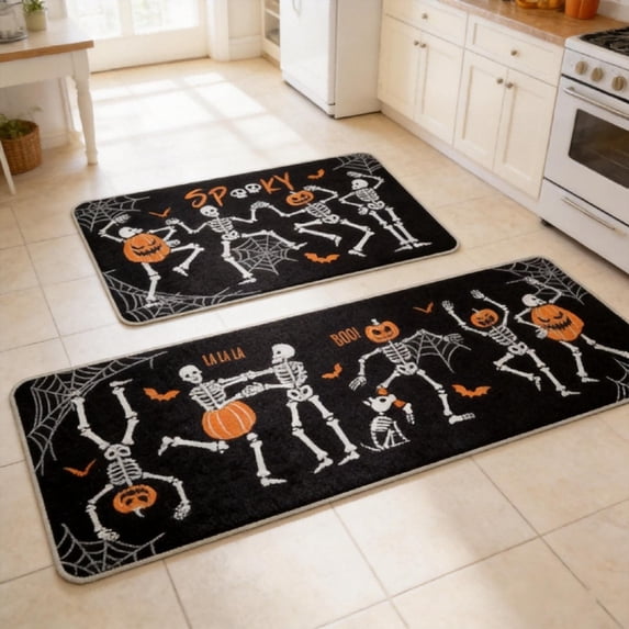 Halloween Kitchen Decor Rugs Set of 2,Non-Slip Floor Mats for Halloween Home Decor Indoor - 16x24 & 16x47 Inch (M)