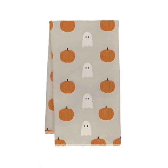 Halloween Kitchen Dish Towel, Pumpkin Ghost Printed Decorative Cleaning Cloth, Polyester Absorbent Tea Towel, Seasonal Hand Towel for Kitchen Counter Home Fall‑Holiday Decor