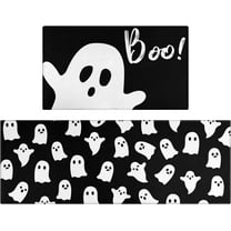Halloween Kitchen Mat Set of 2,Boo Ghost Happy Halloween Floor Mats and Rugs Non Skid Washable for Kitchen Home Decor,Halloween Decorations and Accessories (17"x47" 17"x30")