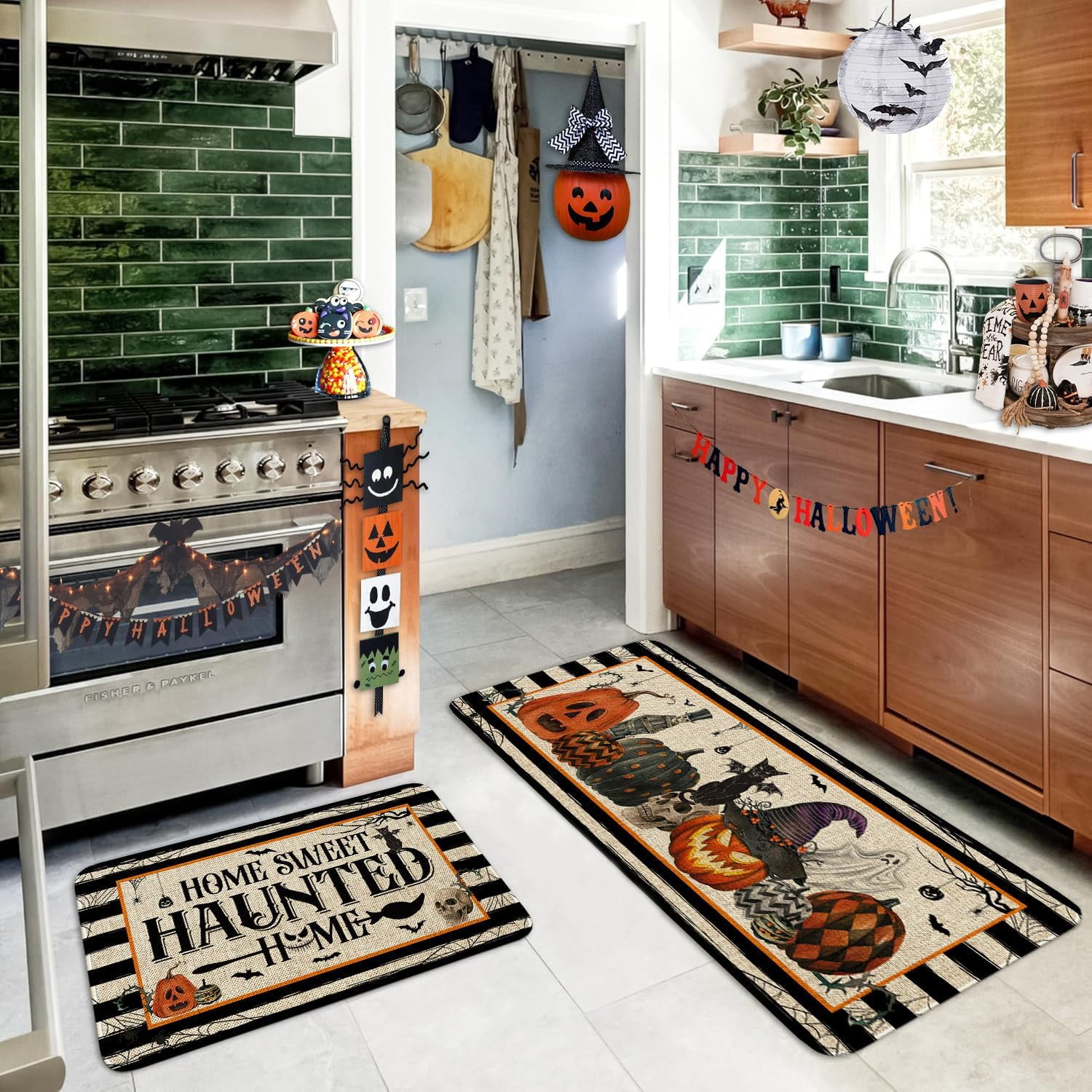Halloween Kitchen Mat Set of 2, Home Sweet Haunted Home Halloween