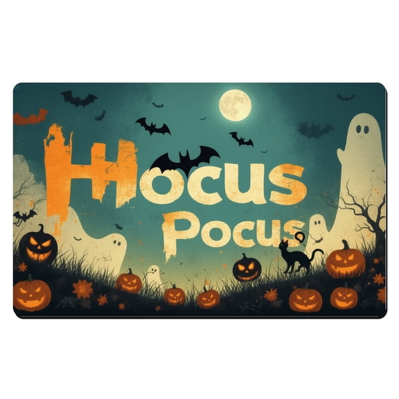 Halloween Kitchen Mats,A group of pumpkins and ghosts in a field with the words Hocus Pocus,Rubber Mats for Kitchen,20 by 32,Mat for Door