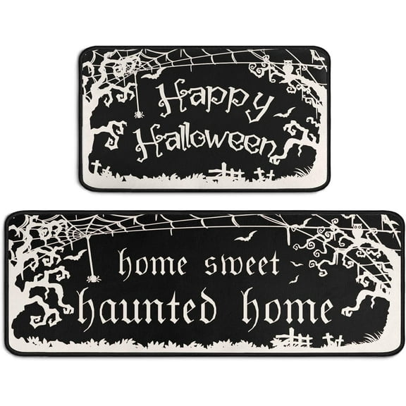 Halloween Kitchen Mats Gothic Kitchen Witches Rugs Set of 2, Halloween Decor Holiday Kitchen Rug Sets with Runner - 17x29 and 17x47 Inch (Haunted Home)