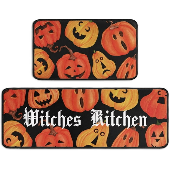 Halloween Kitchen Mats Gothic Kitchen Witches Rugs Set of 2, Halloween Decor Holiday Kitchen Rug Sets with Runner - 17x29 and 17x47 Inch (Witches Kitchen)