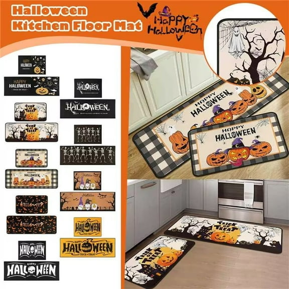 Halloween Kitchen Mats Set of 2, Halloween Decorations Cat Ghost Kitchen Rugs Low-Profile Non Slip Absorbent Pumpkin Spooky Kitchen Floor Mats for Fall Home Halloween Party Decor