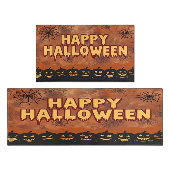 Halloween Kitchen Mats Sets Of 2 Horror Pumpkin Kitchen Rugs and Mats for Cooking Outdoor Non Skid Retro Rugs Decorations for Home Dining Room (17x47in+30x17in)